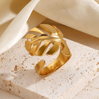 Cincin Daun Baja Anti Karat Lapis Emas 18K Gaya Eropa dan Amerika, Cincin Daun Titanium Baja Tebal dan Besar