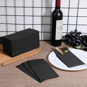 50 serviettes en papier noires effet lin, serviettes jetables noires avec poche intégrée pour couverts, <span class=keywords><strong>pré</strong></span>-pliées pour couteaux et fourchettes - Product Image 4