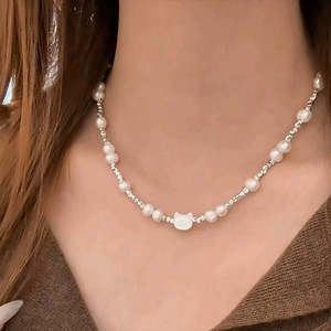 Collar Delicado con Diseño de Fritillaria y Cuentas para Mujer, Marca WENCHI, con Perlas Naturales de Agua Dulce y Cadenas de Diamantes, Estilo Geométrico - Product Image 3