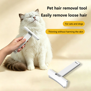 Self Cleaning Pet <b>Brush</b> with One Button, Double Sided Deshedding Comb Stainless Steel <b>for</b> Cat <b>Dog</b> Loose Hair Removal Grooming - Product Image 6
