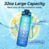 Bouteille d'eau de sport Tritan de 32 oz sans BPA, anti-fuite, douce au toucher, avec paille et marqueur de temps, idéale pour le sport et la randonnée en extérieur