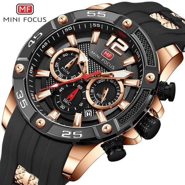 MINI FOCUS Mens Silicone Waterproof Date Fashion WristWatch Watch Quartz Sport Men Watches 0349G