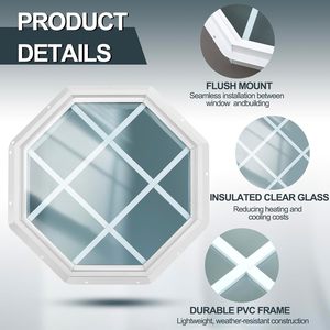 Rejillas para Ventanas de Cobertizo de Aleación de Aluminio Modernas Insonorizadas Octogonales con Montaje Empotrado, Rejilla Blanca para <span class=keywords><strong>Ventana</strong></span> con Vidrio Templado Transparente de Alta Resistencia - Product Image 2