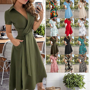 Vestido Elegante de Oficina para Mujer, Estilo Casual para Primavera, Verano, Cuello en V, Sin Mangas, con Cordones, Color Sólido, con Bolsillo - Product Image 2