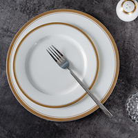 Service de table en porcelaine fine de luxe P&T Horeca, moderne, avec bord doré, assiettes en porcelaine fine blanche pour hôtels, restaurants et usage domestique