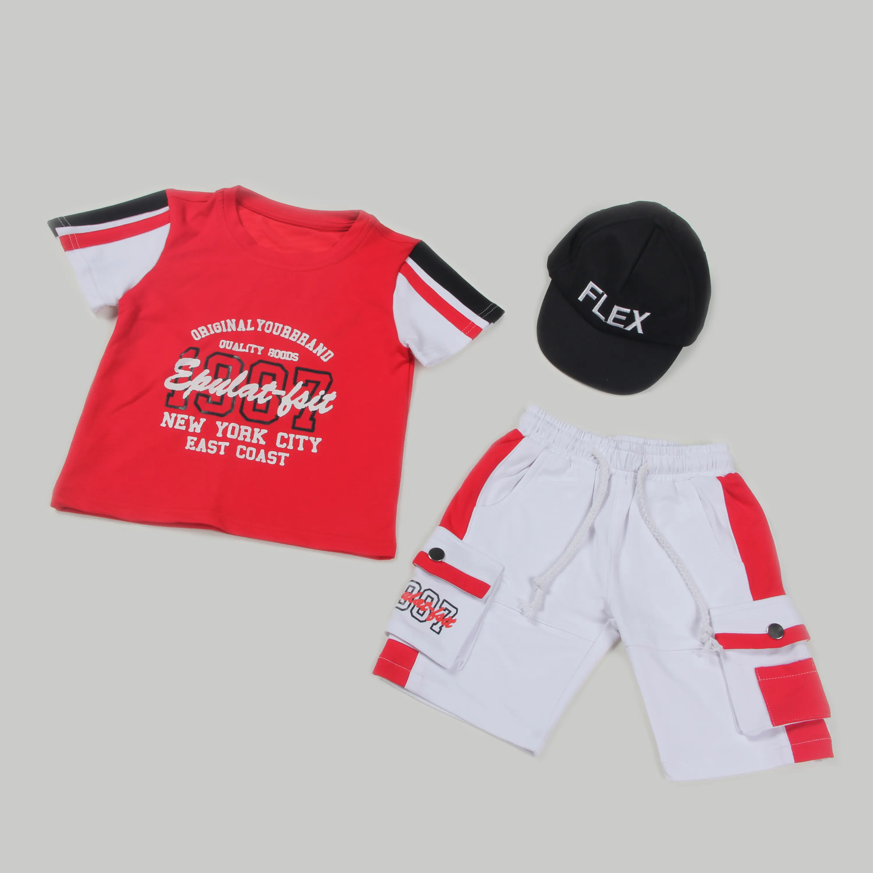 Set pakaian bayi kecil anak laki-laki, baju cetak kustom kasual musim panas