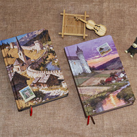 Carnet créatif de style rétro avec pages colorées illustrées de monuments architecturaux européens, reliure artistique à fil, couverture rigide, cadeau