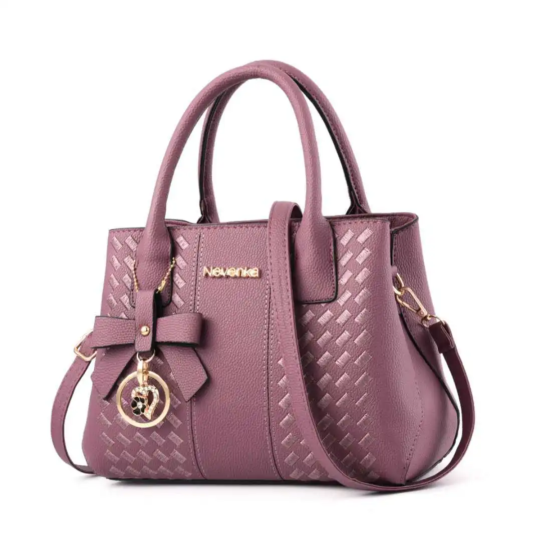 Luxury bow popular trend simple pu leather portable light purple women handbag