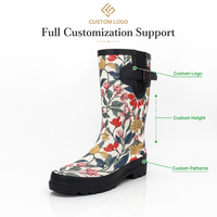 Bottes de pluie en caoutchouc naturel pour femmes, impression personnalisée, support OEM ODM, imperméables, mi-mollet, motif floral, fabricant en gros