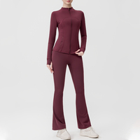 Conjunto de yoga para mujer con leggings acampanados, top sin costuras de ajuste ceñido y leggings de cintura alta que absorben la humedad para deportes - Envío desde almacén de EE. UU.