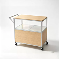 Présentoir mobile en aluminium, contreplaqué et acrylique pour boulangerie et snacks, avec roulettes