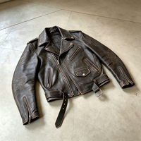 Veste en cuir pour homme, style moto, avec logo brodé en relief personnalisé OEM, fermeture éclair, effet vieilli et délavé.