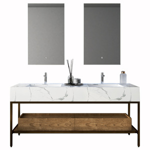 Light Luxury Modern Double Basin Bathroom <b>Vanity</b> Combo Wash Basin Wall-mounted Smart <b>Mirror</b> Cabinet Melamine Board Lacquer - Product Image 5