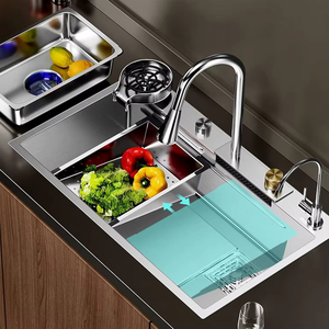 Évier de cuisine domestique en acier inoxydable 304, grand bac unique, épaissi, avec coussin d'isolation acoustique pour le lavage des légumes, anti-rouille, brossé - Product Image 1