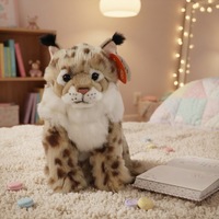Peluche réaliste Lynx assis, mini, longue fourrure, animal sauvage, 100% polyester, accessoires d'anniversaire, vente en gros d'usine, OEM