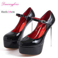 Escarpins à talon aiguille ultra-fins de 14 cm pour femme, à bout rond, à bride unique, en métal, grande taille 46, style sexy pour le street style et les défilés de mode