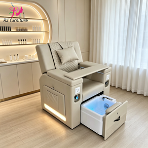 Beige <b>Pull</b>‑Out Foot Basin Pedicure Spa Chair With Rolling Massage Electric Recliner LED <b>Light</b> Manicure Table Nail Salon Beauty - Product Image 1