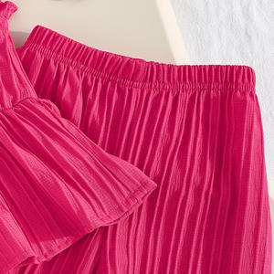 Set Estivo alla Moda per Ragazze, Top Rosa Acceso Traspirante con Balze e Decorazione a Farfalla, <span class=keywords><strong>Pantaloni</strong></span> Abbinati - Product Image 5