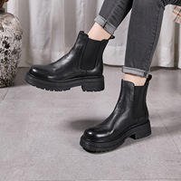 Stivaletti da donna nuovi in stile coreano con plateau, rialzati, traspiranti, in pelle casual, modello chimney, per taglie piccole