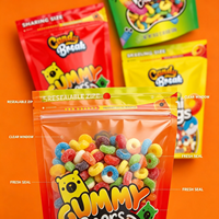 Sachet Doypack refermable avec fenêtre transparente pour bonbons, bonbons gélifiés, anneaux acidulés et emballage de confiseries