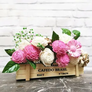 M130 Boho Wedding Bouquet Home Flower Arrangement Decor Classic Ivory Handmade Dried Peony Rose Sola Flower Sola Wood Flower