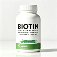 Vitamines en gros pour cheveux, peau et ongles à la biotine 6000mcg, capsules de collagène de poisson hydrolysé et kératine, en vrac, marque privée