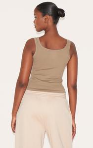 विंटेज ब्राउन रिब बुना हुआ स्वेटर गर्मियों बांस कपास महिलाओं की आस्तीन वाली टी-शर्ट क्रू गर्दन स्लिम फिट वेस्ट - Product Image 4