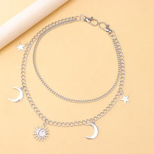 Metal <b>Moon</b> Sun Star Pendant Waist Chain Zinc Alloy Double <b>Ring</b> Unisex Casual Hip Hop Jeans Accessory - Product Image 3