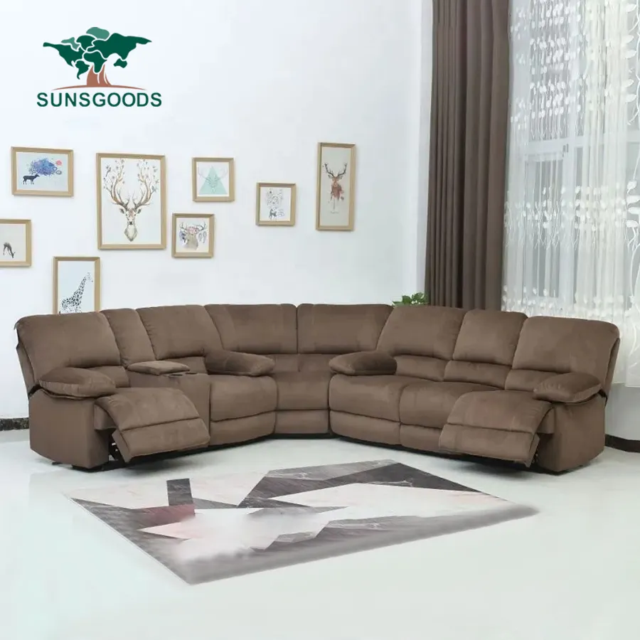 Tissu électrique moderne velours 1 + 2 + 3 U forme coin sectionnel inclinable canapé ensemble meubles de salon canapé