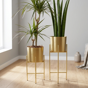 Brass Gold <b>Planters</b> With Stand 7 Inch <b>Large</b> <b>Planter</b> Pots With Metal Stands - Product Image 2