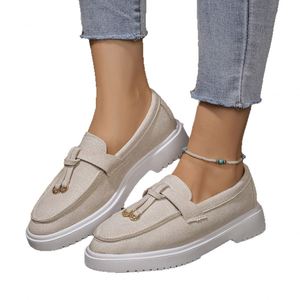 Round-headed, Thick-soled, Pure-color Casual Single Shoes with Tassel, New Style, Shallow-toe, Elegant Bean Shoes, European and - Product Image 4