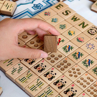 Jeu de Mahjong Américain 160 Pièces, Design Panda, Tuiles en Bois, Points de Bambou Verts, Tuiles des Vents, Tuiles Joker, Jeu de Tuiles en Bois