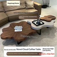 Table basse vintage en forme de nuage, design unique et rétractable, plateau en bois massif, mobilier de salon minimaliste et tendance
