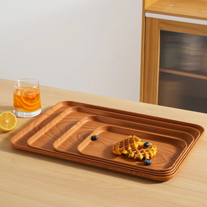 跨境仿木PP托盘茶水咖啡桌水果盘水杯零食盘储物盘 - Product Image 4