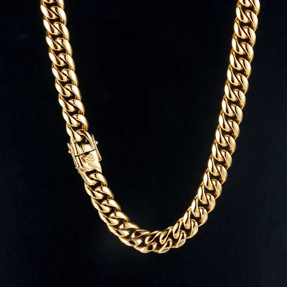 OUMI Hip Hop Cuban Link Mens Miami Acero inoxidable 14K 18K Collar de cadena chapado en oro Cadena de eslabones cubanos