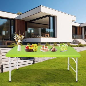 โต๊ะรับประทานอาหารพับได้แบบพกพา4/6/8ฟุตเก้าอี้โต๊ะรับประทานอาหารน้ำหนักเบาเหล็กพลาสติกสีส้มเฟอร์นิเจอร์กลางแจ้งกันน้ำทนทานวางซ้อนกันได้ - Product Image 4