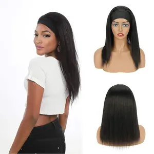 Kinky Lurus Headband Bahasa Italia Rambut Manusia Wig untuk WANITA HITAM, Mudah untuk Memakai Wig dengan Black Ikat Kepala 150 Density 16 Inch