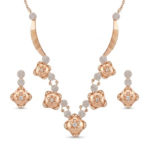 Ensemble de collier floral en argent 925 plaqué or rose italien avec boucles d'oreilles assorties serties de cristaux, bijoux de créateur pour femmes - Product Image 4