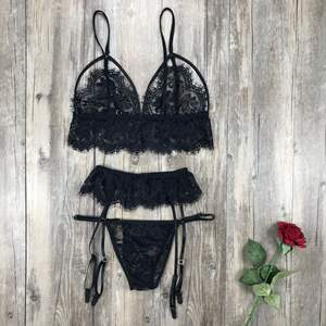 Pakaian dalam seksi wanita balutan renda sifon warna polos tiga potong Eropa dan Amerika - Product Image 3