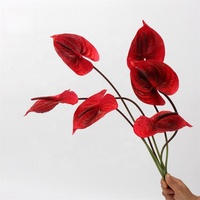 Fleur d'Anthurium en PU de haute qualité, toucher réaliste, rouge et verte, décoration pour la maison, mariage, Noël, Nouvel An, Saint-Valentin