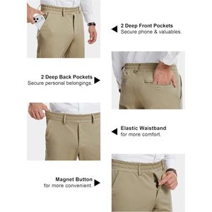 <b>Mens</b> Elastic Waist Pants Straight Fit <b>Stretch</b> Cotton Spandex Anti-Wrinkle Slacks For Elderly With Magnet Button - Product Image 3