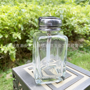 Botella de vidrio cuadrada de 180 ml con bomba, contenedor industrial para dispensar líquidos, botella con bomba para quitar esmalte de uñas, botella para alcohol - Product Image 2
