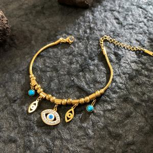 18K Gold Plated Natural Blue Turquoise Paved Fashion <b>Bracelet</b> Stainless Steel Chain <b>Bracelet</b> - Product Image 3