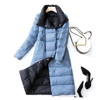 Vestes d'hiver pour femmes-Manteau épais et chaud à double face en plumes-Parka longue-Bouton-Veste légère tissée pour femmes