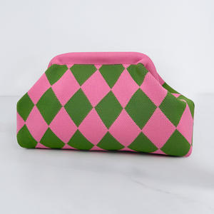 Bolso de Mano con Bloques de Color y Rayas para Mujer, Bolso Cosmético Casual de Punto 3D, Bolso Pequeño de Punto para Maquillaje - Product Image 1