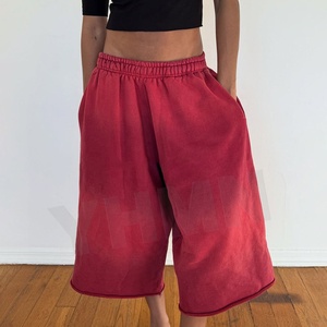 Shorts de jogging amples <span class=keywords><strong>pour</strong></span> hommes, 100% coton, délavés à l'acide, avec logo personnalisé, imprimé vintage vieilli, longueur 3/4, grandes tailles - Product Image 2