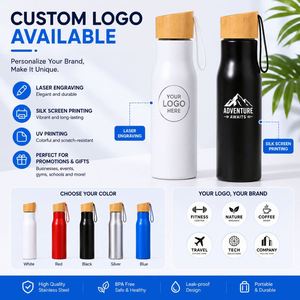Bouteille d'eau en acier inoxydable de 500 ml avec couvercle en bambou, gobelet sport promotionnel à paroi simple de 17 oz avec logo personnalisé - Product Image 5