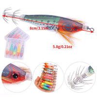Leurre en bois pour crevettes, appât vivant, en boîte, 8cm 6g, hameçon horizontal pour calamar, hameçon explosif, leurre artificiel lumineux à coulée lente