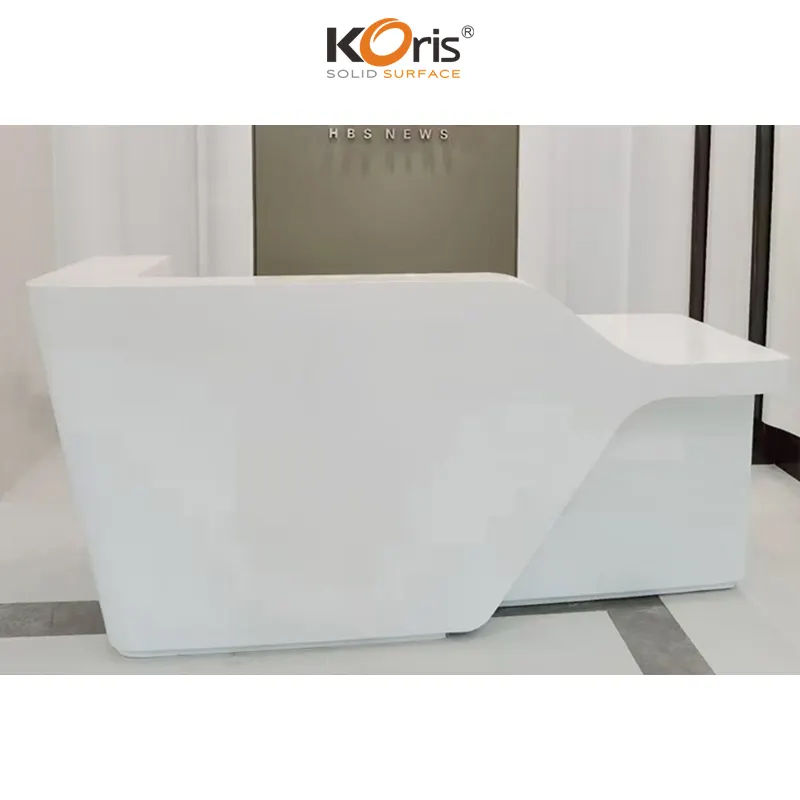 2016 new Koris Special making artificial stone reception desk,L shape reception desk,white modern reception desk