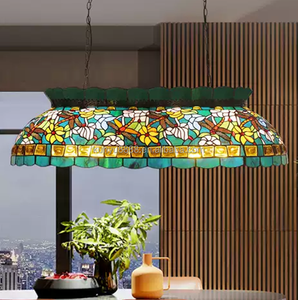 Lustre 4 lumières en verre teinté fait main motif libellule 41 pouces pour table de billard, salle à manger, bar - Product Image 1